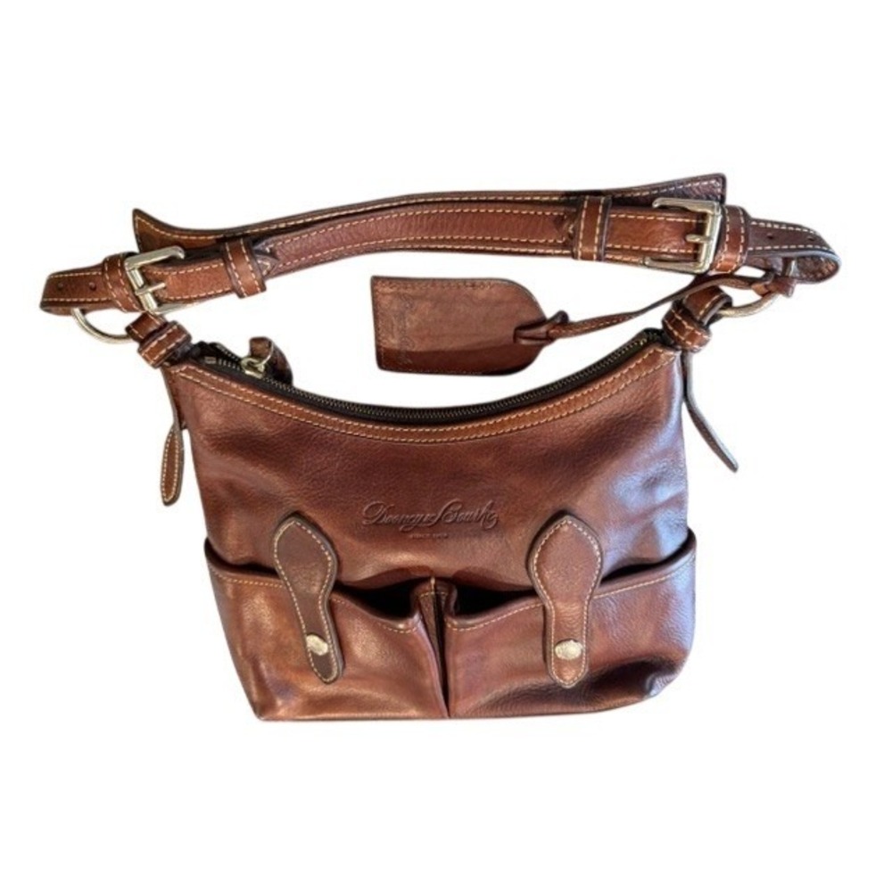Dooney & Bourke Florentine Vacchetta Leather Hobo Bag Brown Shoulder Bag Pockets - Picture 8 of 10